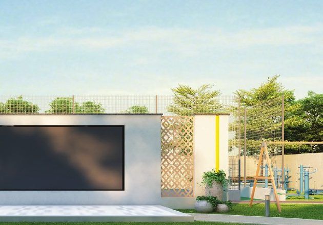 Outdoor theatre with projector wall